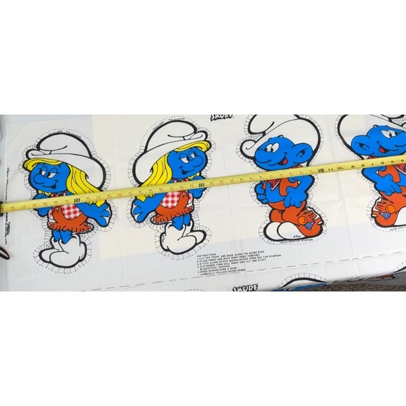 Vtg 1982 Smurf & Smurfette Western Cowboy Cut Sew Fabric Panel Pillow Doll Uncut - Picture 8 of 10
